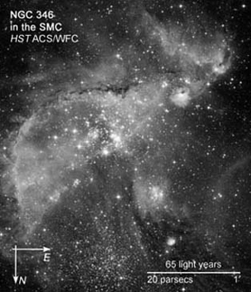 Cluster and Nebulosity NGC 346 in the Small Magellanic Cloud (SMC)