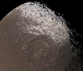 Saturn's Moon Iapetus Close-Up from December 31, 2004 Showing Line Between Dark and Light